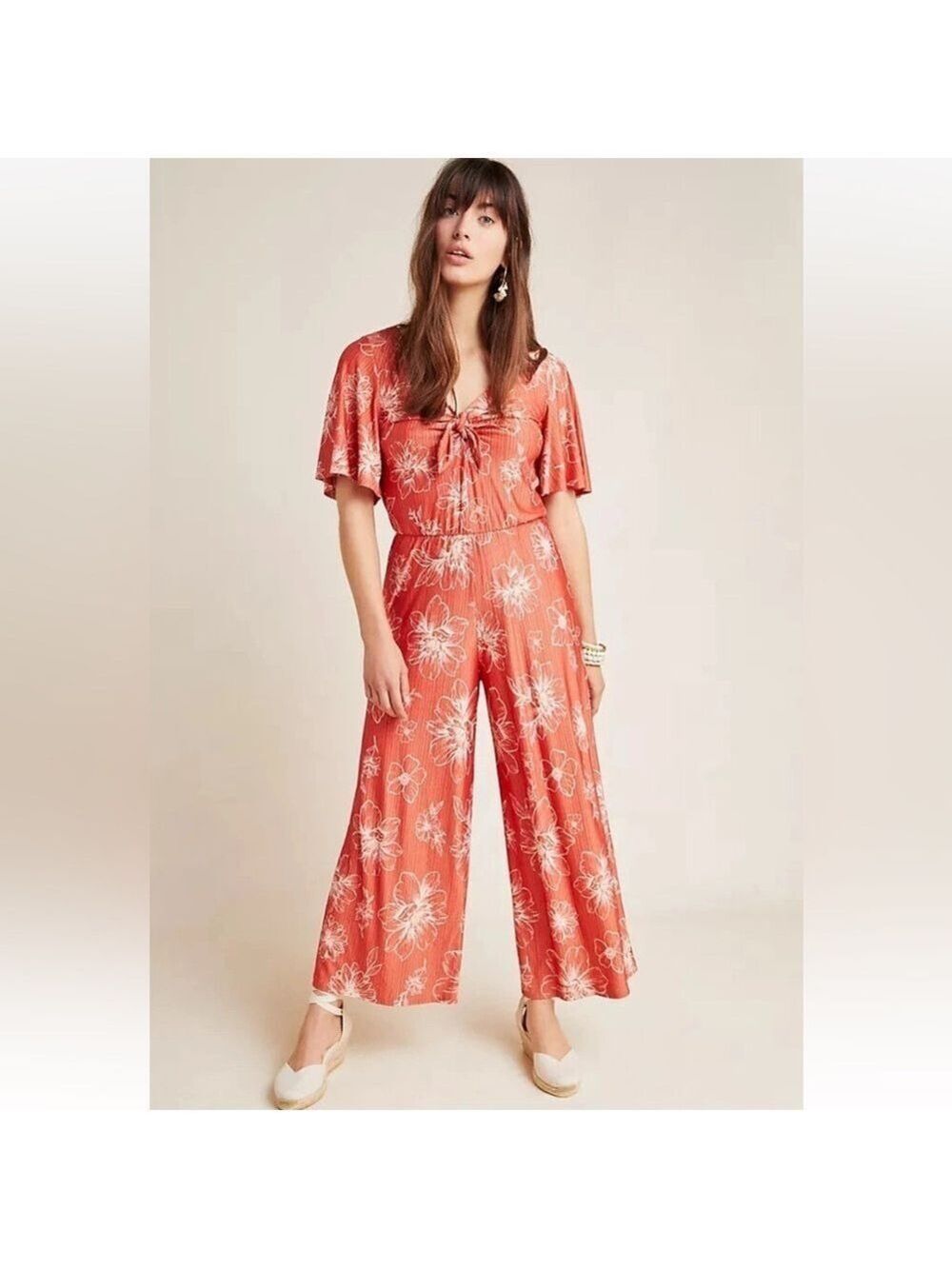 Farm Rio X Anthropologie Jacobella Red Mod Floral Jumpsuit size Medium